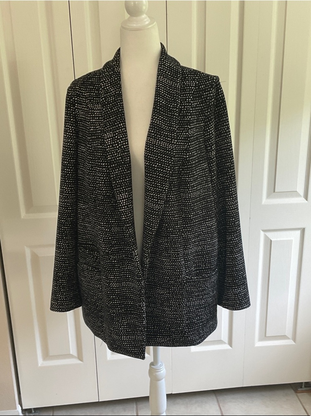Alfani Black and White Dotted Open-Front Blazer